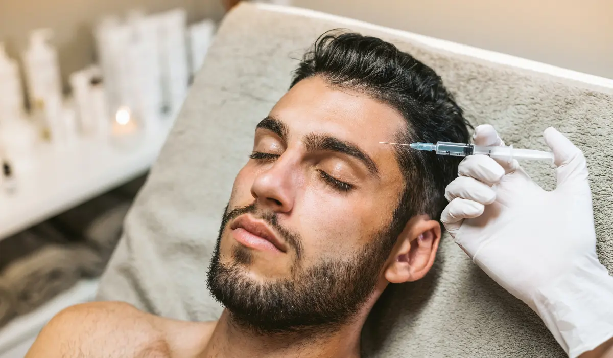 jeune homme réalisant une séance de botox